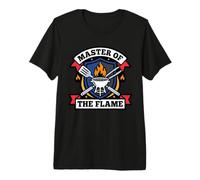 Master of The BBQ Flame Funny Dad Grilling Crest Cookout Camiseta Premium