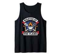 Master of The BBQ Flame Funny Dad Grilling Crest Cookout Camiseta sin Mangas