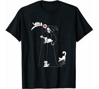 Master Pig Vintage Cute Grim Reaper Cat Satanic Hail Satan Occult O-Neck 100% Cotton Casual Unisex T-Shirt Black M