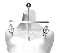 MASTER SERIES Abrazaderas para pezones Tower of Pain para mujeres y parejas, acero inoxidable y acrílico. Abrazaderas estilo trébol y altura ajustable. Desmonta. 1 pieza, color gris.