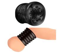 MASTER SERIES Estirador de bolas para principiantes, hombres y parejas. Mejora el placer y protuberancias texturizadas. Suave y elástico, TPE seguro para el cuerpo. 1 pieza, color negro.