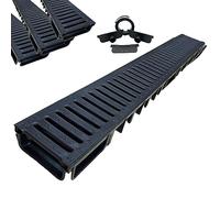 MASTERBRICO Canaletta drenaje de agua de lluvia y carrossable 125x50 mm, sistema de drenaje transitable para patio de garaje enterrado, kit 3 piezas 1 metro con 2 cabezas y boquilla