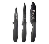 MasterChef Cuchillos Cocina, Juego de Cuchillos de Chef por Verduras, Carne y Pelar, Acero Inoxidable, Hoja Afilada con Revestimiento Antirayaduras, con Asas Suaves al Tacto, 3 Piezas, Negro