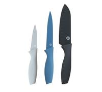MasterChef Cuchillos Cocina, Set Cuchillo de Chef por Verduras, Carne y Pelar, Acero Inoxidable, Hoja Afilada con Revestimiento Antirayaduras, con Asas Suaves al Tacto, 3 Piezas, Azul