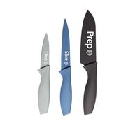 MasterChef Cuchillos Cocina, Set Cuchillo de Chef por Verduras, Carne y Pelar, Acero Inoxidable, Hoja Afilada con Revestimiento Antirayaduras, con Asas Suaves al Tacto, 3 Piezas, Azul, Captions