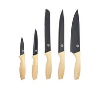 MasterChef Cuchillos de Cocina (Carne, Sierra por Pan, Verduras y Pescados), Colección de Acero Inoxidable con Asas Suaves al Tacto, Set Multifuncional, 5 Piezas, Madera