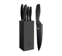 MasterChef Juego de Cuchillos de Cocina con Soporte Taco Universal | con Cuchillo Set para Pan, Cebollero, Chef, Carne y Pelar, en Acero Inoxidable, Negro, Acero Inox, Tacto Suave, 5 Piezas