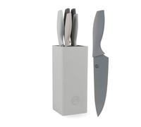 MasterChef Juego de Cuchillos de Cocina con Soporte Taco Universal | con Cuchillo Set para Pan, Cebollero, Chef, Carne y Pelar, en Acero Inoxidable, Acero Inox, Gris, Tacto Suave, 5 Piezas