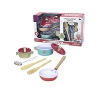MasterChef Junior Metal Multi Set - Set de 8 Accesorios de Cocina de Metal y Madera, Incluye Ollas, Sartén, Espumadera y Cucharas, Realismo y Diversión para Cocinando, Famosa (MTE05000)