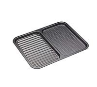 MasterClass Bandeja de horno dividida antiadherente con secciones perforadas y estriadas con PTFE, PFOA y libre de BPA Antiadherente Robusto acero al carbono de 1mm de espesor, 39 x 31cm