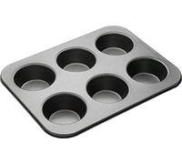 MasterClass Bandeja honda para magdalenas/plato para budín de Yorkshire, molde de 6 agujeros con antiadherente sin PTFE, PFOA ni BPA, robusto acero al carbono de 1 mm, gris, 35 x 26 cm