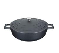 MasterClass Cacerola poco profunda con tapa 4L/28 cm, Aluminio fundido ligero, Apta para horno y placa de inducción, Negro
