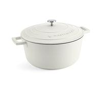 MasterClass Cazuela con Tapa, Grande 5L/28 cm, Aluminio Fundido Ligero, Apta para Horno y Placa de Inducción, Crema