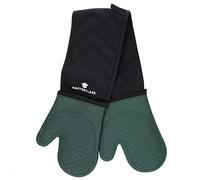 MasterClass Guantes de silicona para horno, guantes resistentes al calor con relleno de algodón, guantes antideslizantes de doble cara para cocinar y hornear, sin BPA, negro/verde oscuro