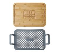 MasterClass Juego de 2 piezas para asar y dejar reposar con asas, rejilla de silicona con tabla para dejar reposar, silicona resistente al calor, no tóxica, cabe en bandeja de horno de 50-40 cm