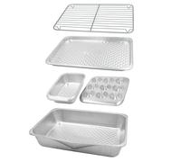 MasterClass Juego de horneado de 5 piezas de aluminio reciclado , juego apilable con bandeja para asar, molde para magdalenas, molde para pan de 2 lb, bandeja para hornear y rejilla metálica