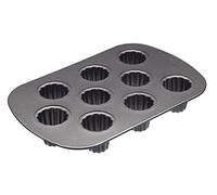 MasterClass Moldes Canele 9 Agujeros con PTFE, PFOA y BPA Libre de Stick Antiadherente, Robusto 1mm de Acero al Carbono, 32.5 x 22cm Lata para Hornear