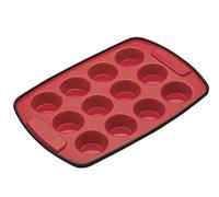 MasterClass Smart Silicone Mini Bandeja para Magdalenas con 12 Agujeros, Silicona de Grado LFGB Apta para Horno, 29 x 2 cm, Rojo/Negro