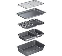 MasterClass Smart Space Stacking PTFE, PFOA and BPA Free Non-Stick Bakeware Set, 7 piezas bandejas de horno, caja de regalo, gris