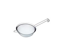 MasterClass Tamiz de malla fina, acero inoxidable, borde pulido y práctico recipiente redondo con asa de gancho, 18 cm (7"), etiquetado, plata