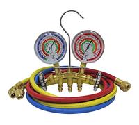 Mastercool 59161 Juego de manómetros de latón de 2 vías de Alta Resistencia con manómetros Silicona amortiguados de 3 1/8" (7,94 cm) y Conexiones SAE 1/4" (0.635 cm) para R410a, R22, R404A - EE.UU