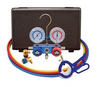 Mastercool 89660-PRO5 R134a - Juego de manómetros de aluminio de 2 vías con mangueras de 60 pulgadas, calibres de 2.5 pulgadas y válvula de grifo 3 en 1, montado en Estados Unidos