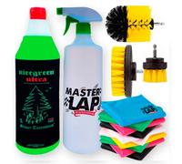 MasterLap - Nicegreen Ultra Turbo Pack - Limpiador Ecológico + Cepillos para Taladradora, Limpieza Profunda de Llantas y Tapicería, 1L