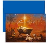 Masterpiece Studios Holiday Brights Collection 911300 - Tarjetas de Navidad religiosas en caja, 16 unidades, 7.8 x 5.6 pulgadas, bebé Jesús en el pesebre