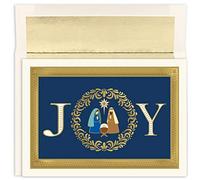 Masterpiece Studios Holiday Collection - 16 tarjetas de Navidad religiosas en relieve con sobres forrados de aluminio, 7.8 x 5.6 pulgadas, Joy Nativity