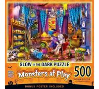 MasterPieces Rompecabezas de 500 piezas que brillan en la oscuridad de Halloween, monstruos en juego, 15 x 21 pulgadas