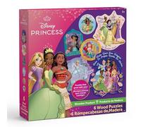 MasterPieces Rompecabezas educativos de Disney, paquete de 6 mini rompecabezas de madera con forma, princesas de Disney, a partir de 3 años
