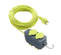 Masterplug Cable Alargador con 2 enchufes 15m, Prolongador Schuko, Extension Electico para Exterior IP44, Verde