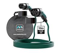 Masterplug Cable de Carga Rápida VE Modo 3 con Estuche de Transporte, Coche de Vehículo Eléctrico e Híbrido Enchufable Tipo 2 a Tipo 2, Monofásico, Cable de 10 Metros, 7,4kW, 32A, EVC223210SL/CASE
