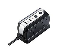 Masterplug Cable de extensión de 4 enchufes con 2 Puertos USB, 2 Metros, Color Negro