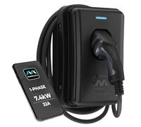 Masterplug Cargador de Pared Inteligente VE para Vehículos Eléctricos e Híbridos Tipo 2, con Cable Fijo de 5m, Modo 3, Control por App, Carga Solar, Monofásico, Negro, IP65, 7,4kW, 32A, EVCM3ST7B/EU