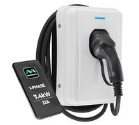 Masterplug Cargador de Pared Inteligente VE para Vehículos Eléctricos e Híbridos Tipo 2, Conectado con Cable de 5m, Modo 3, Control por App, Carga Solar, Monofásico, Blanco IP65 7,4kW 32A EVCM3ST7W/EU