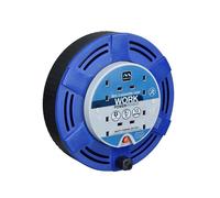 Masterplug Carrete de Cable Compacto, 4 Enchufes, 8m, Azul