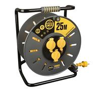 Masterplug Pro-XT Enrollacable 25m, Alargador Enchufe IP55, Extensión Eléctrica 3 Tomas Schuko, Alargo Enchufe Profesional 3x2,5mm2