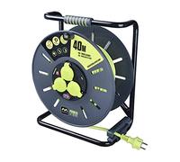 Masterplug Pro-XT Enrollacables de carrete de cable abierto de cuatro tomas con asa de bobinado, interruptor térmico e interruptor de alimentación, cable de alta visibilidad de 40 metros