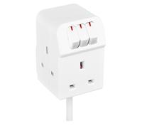 Masterplug SWG3210C-MP Cable de extensión de Tres zócalos con interruptores Individuales, 13 amperios, Blanco, 6,5 x 25,2 x 18,2 cm