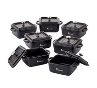 MasterPro Cook & Share - Mini Cocotte Cuadrada con Tapa de 13.5 x 10.6 x 4.5/6.5 cm, Ideal para Compartir, Gres con Interior y Exterior Esmaltado en Negro, Apta para Lavavajillas y Horno, Juego de 6