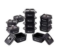 MasterPro Cook & Share - Mini Cocotte Cuadrada con Tapa de 13.5 x 10.6 x 4.5/6.5 cm, Ideal para Compartir, Gres con Interior y Exterior Esmaltado en Negro, Apta para Lavavajillas y Horno, Juego de 12