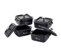 MasterPro Cook & Share - Mini Cocotte Cuadrada con Tapa de 13.5 x 10.6 x 4.5/6.5 cm, Ideal para Compartir, Gres con Interior y Exterior Esmaltado en Negro, Apta para Lavavajillas y Horno, Juego de 4