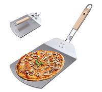MasterPRO Foodies - Pala Horno para Pizza - Pala de Acero Inoxidable - Dimensiones 57.8 x 24.3 x 3.4 cm - Mango de Goma Color Madera - Extrae tus Pizzas del Horno de Manera Firme y Segura