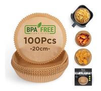 MasterPRO Foodies - Papel de hornear para freidora de aire - Sin BPA - Juego de 100 Piezas - Moldes redondos de Papel de 20cm para freidora de aire con cesta de 3-4,5L - Sin blanquear