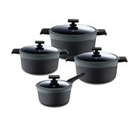 MasterPro Gastro Reeco, Juego de 3 Sartenes de 20, 24 y 28 cm de Diametro, Indicador de Temperatura, Aluminio Fundido Reciclado| Antiadherente, Mango Soft Touch, Para Todo Tipo de Cocinas