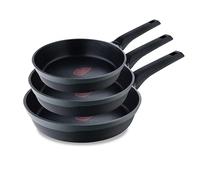 MasterPro Gastro Reeco Juego de 3 Sartenes de 20, 24 y 28 cm de Diametro Indicador de Temperatura Aluminio Fundido Reciclado Antiadherente Mango Soft Touch Para Todo Tipo de Cocinas, BGKIT-0101