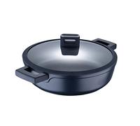 MasterPRO Indigo - Cacerola Baja de Cocina de 28cm x 8cm con Tapa - Cazuela Antiadherente de Aluminio Fundido - Revestimiento Antiadherente Xylan Plus - Asas Soft Touch - Todo Tipo de Cocinas