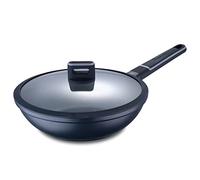 MasterPro Indigo Wok de Cocina de 28 cm de Diámetro y 8 cm de Altura con Tapa, Aluminio Fundido, Revestimiento de Máxima Antiadherencia, Mango Soft Touch, Para Todo Tipo de Cocinas