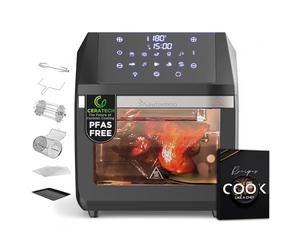 MasterPro ROCKET 1100 - Freidora de aire caliente 11L SIN PFAS y mini horno 1800W con revestimiento cerámico CERATECH- 10 programas y control de temperatura - Con Cesta giratoria, grill, Deshidratador